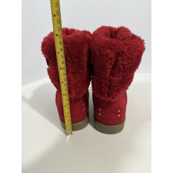 G by GUESS GALLIO RED FAUX FUR SLIP ON ANKLE BOOTS BOOTIE Women’s Size 5.5M - Picture 8 of 16